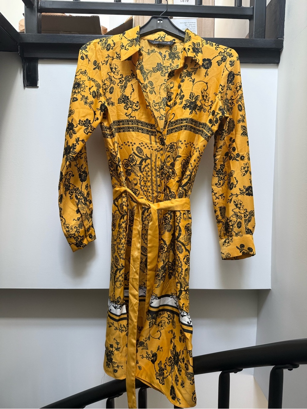 Zara Woman Yellow Floral Button-Front Dress